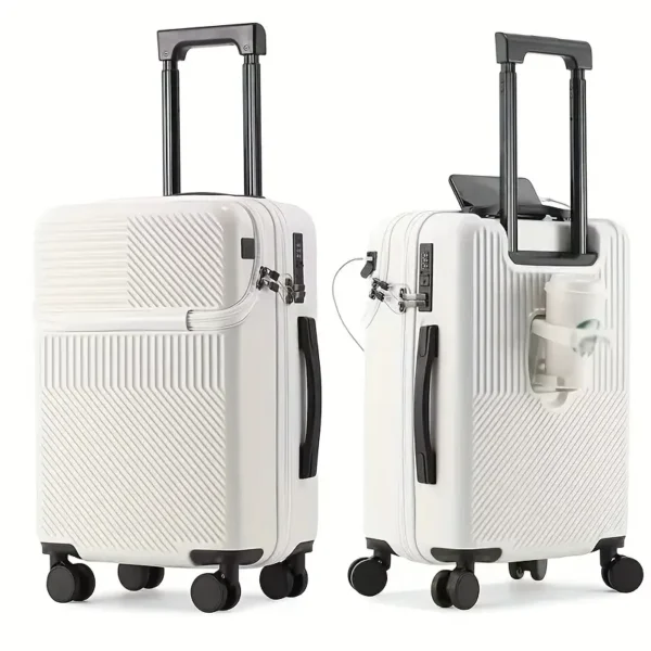 Valise Multifonction 20 Pouces – ABS Rigide, Port USB, Porte-Gobelet et Serrure TSA ,WHITE