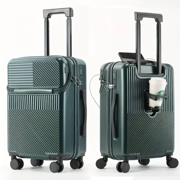 Valise Multifonction 20 Pouces – ABS Rigide, Port USB, Porte-Gobelet et Serrure TSA ,GREEN