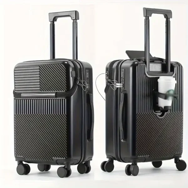 Valise Multifonction 20 Pouces – ABS Rigide, Port USB, Porte-Gobelet et Serrure TSA ,BLACK